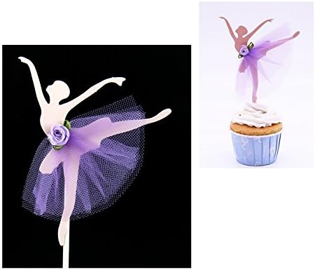 Purple Ballet Dancer Cake Topper Birthday Decoration Tutu Cupcake Toppers - Pack of 6