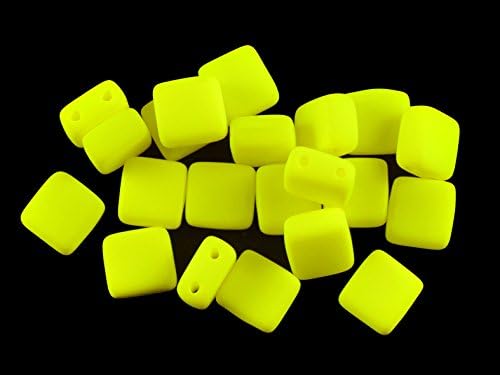 Czech Glass Square Beads 2 Holes ESTRELA NEON (UV Active) 6x6x3,2 mm Yellow - 40 pcs