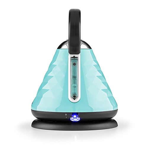 Klarstein • Curacao Azur • Wasserkocher • Teekocher • Pyramide-Design • 1,7 Liter • 2200 Watt • kabellos • Edelstahl • ergonomischer Cool-Touch-Griff • Basisstation mit Kabelaufwicklung • automatische und manuelle Abschaltung • Trockengehschutz • blau - 2