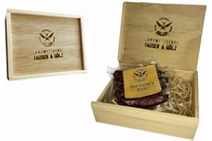 LANDMETZGEREI FAUSER GOELZ Original JACKY SALAMI STICKS in edler Geschenkbox aus Holz | 120 Gramm | eigene Herstellung | Männergeschenk | Pfefferbeißer | Rauchpeitschen