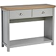 Home Source 2 Drawer Console Side Table Compact Sideboard Storage, Grey, Oak Effect
