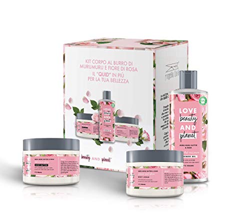 Love Beauty & Planet Confezione Regalo Per La Cura Del Corpo, 1 Pochette Progetto Quid, 1 Bagno Doccia 500 Ml, 1 Burro Corpo, 1 Scrub Corpo