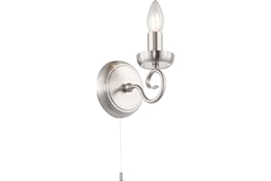 Happy Homewares Traditional and Vintage Satin Nickel Wall Light Fitting with Scroll Arm and Pull Switch | 17cm x 14cm x 12cm