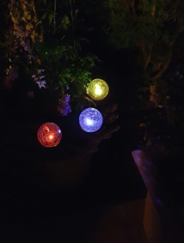 3 x LED Solarleuchten Solar-Glaskugel Ena mit Farbwechsel Solarspieß Kugel Crashglas Bruchglas Optik Gartenleuchte Gartenstecker Solarstäbe Solarlampe Dekoration - 4