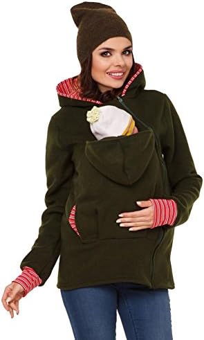 Multifunction Pregnant Women Mom Kangaroo Sweater Kids Pet Hooded Pocket Zipper Coat . Army Green . Xl