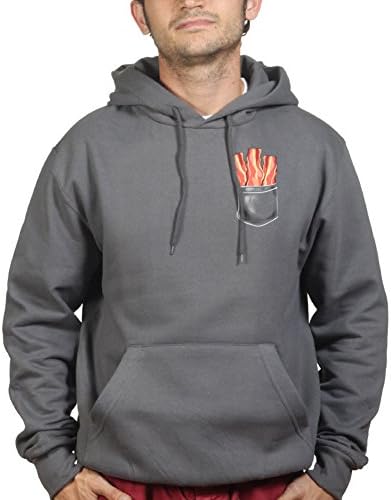 CeePeeTee Mens Bacon Strips Epic meal in Pocket Hoodie 3XL Charcoal Grey