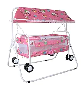 FLIPZON Foldable Baby Cradle with Swing, Miulti-Function Jhula Palna for Baby | Comfortable Multi-Use Baby Cradle, baggi Crib/palna for Baby Comfort Sleep (J6) (Pink)