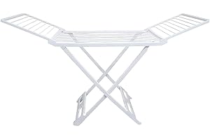 OWIJI Stendibiancheria Pavimento Resina Piedi Antiscivolo Bianco Richiudibile Dimensioni 180 x 55 x 93 cm Spazio Stenditura 20 m Rotelle Robusto Salvaspazio