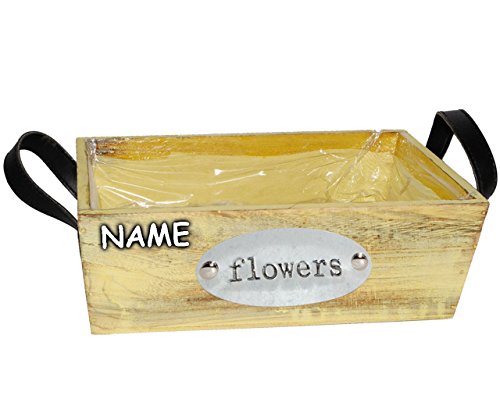 Preisvergleich Produktbild 3 Stück _ Deko - Blumentöpfe / Pflanzkübel / Pflanzschale - HOLZ - " Flowers - gelb " - incl. Name - lang - 25 cm - Pflanzkasten mit Henkel - Holzkiste / Holzbox - Kiste - Utensilo Dekokiste / Holzstiege - Blumenschale - Blumenkübel / Aufbewahrungsbox - z.B: Kräutergarten - Kasten / Topf - Blumen - Balkon - Garten & Terrasse Kräuterinsel - Blumeninsel - Blumenkasten - Kübel - Retro & Nostalgie - Pflanze - Dekoration - Tischdeko