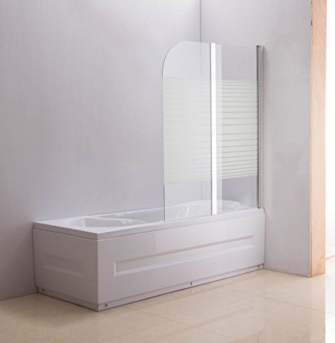 CLP Duschabtrennung Badewanne, Badewannenaufsatz NANO Echt Glas (ESG Sicherheitsglas) faltbar, 2 teilig, ca. 130 x 110 cm Klarglas/Milchglas – gestreift, Anschlag: Rechts - 2