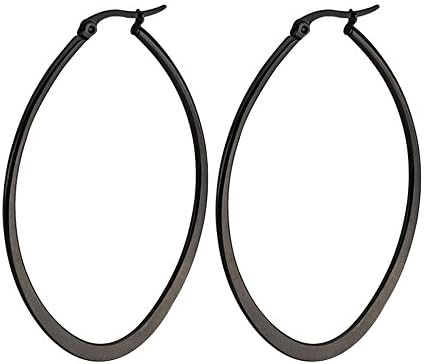 SHINEstyle Stainless Steel Large Size Big Huggie Hoop Earrings Oval Teardrop Earrings 50mm for women (Black)