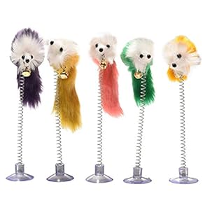 tyhmnoiiu Juguetes para Gatos, Juguete Interactivo con Forma de ratón con Plumas y Ventosa para Mascotas, para Hacer Ejercicio, Jugar Persiguiendo el Entretenimiento
