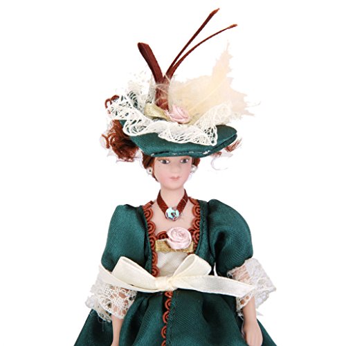 1:12 puppenstube Mini Victorian Dame Puppen mit Grün Kleid mit Hut - 3