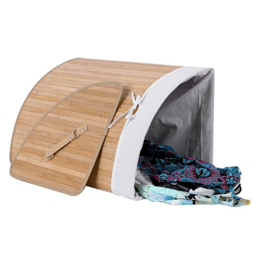 Songmics Faltbar Bambus Wäschekorb 58L Wäschebox Wäschetruhe Wäschesammler Wäschetonne Wäschewagen Dreieck LCB46S - 4