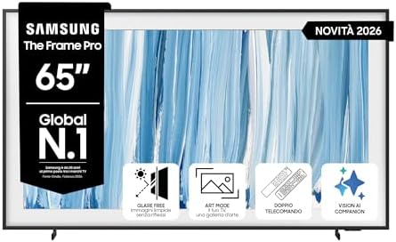 Samsung Smart TV 65" QE65LS03HWUXZT The Frame Pro Neo QLED 4K, Glare Free, HDR10+, Dolby Atmos, Art Mode, Modern Frame Design, Wireless One Connect, Vision AI, Alexa, PACCHETTO INTRATTENIMENTO, 2026