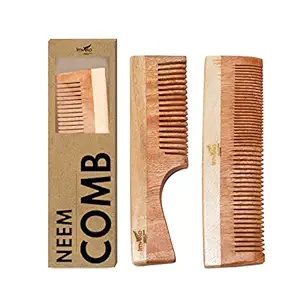 Imvelo Neem Comb, Wooden Comb | Promotes Hair Growth | Hairfall, Dandruff Control | Hair Straightening, Frizz Control | Comb for Men, Women | (Combo pack ? Dual Tooth & handle comb)