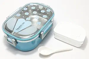 Tedemei Stainless Steel Insulated 2 Grid Lunch Box With Spoon And Mini Salad Box,Size: 980Ml (Blue)
