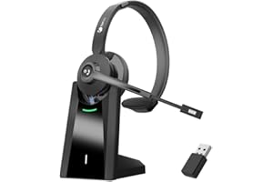 Earbay Bluetooth Headset,Wireless Headset With Microphone, Mute & Charging Dock, Single Headsets With Microphone, Noise cancelling &USB Dongle,For PC/Zoom/Skype/Home/Office/Meetings