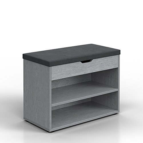 Schuhbank 6 Paar Schuhe Grau Beton Schuhschrank Schuhablage Sitzbank Bank Regal Polster Deckel Klappdeckel