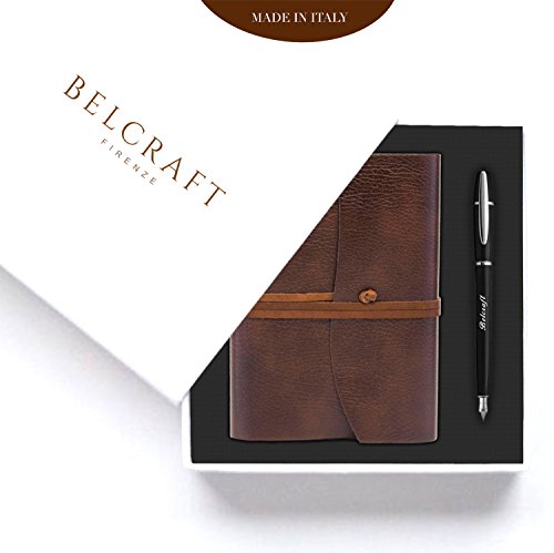 Preziosa Idea Regalo composta da Diario/Taccuino Marrone, Elegante Penna Stilografica e Scatola Regalo, Realizzato a mano da Artigiani Toscani, Regalo per Uomo, Compleanno, Papà
