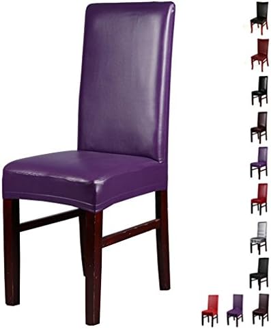 Inroy PU Chair Covers Artificial Stretch Leather Chair Protector Waterproof and Oilproof Universal Seat Slipcovers (4PCS, B-Purple)