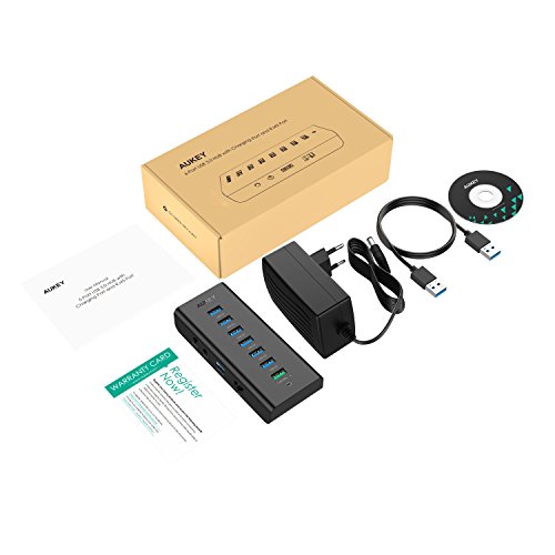 AUKEY USB 3.0 Hub 6 Datenports , 1 Ladeport , 1 Ethernet Anschluss ( RJ45 ) USB Verteiler mit 36W Netzteiladapter für MacBook , Windows Laptop andere USB 3.0 kompatibel Geräten - 7