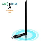 1200Mbit/s USB Wifi Adapter,AC Dualband wireless Adapter (2.4G/300Mbps+5.8G/867Mbps),YOTECE Wlan Stick mit Antennenbuchse und abnehmbarer Antenne für Win 10/8.1/8/7/XP/Vista (32/64bits) MAC OS