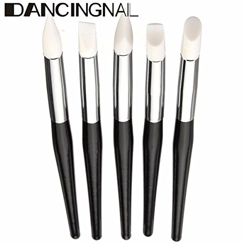 DANCINGNAIL 5Pcs/Set Nail Art Silicone Sculpture Pen Wooden Handle Nail Art Salon Tool New black