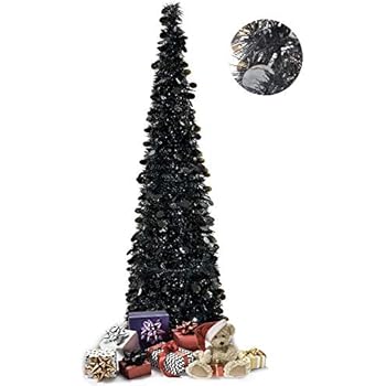 Yuqi 5ft Pop Up Black Christmas Tinsel Slim Trees Easy Assembly