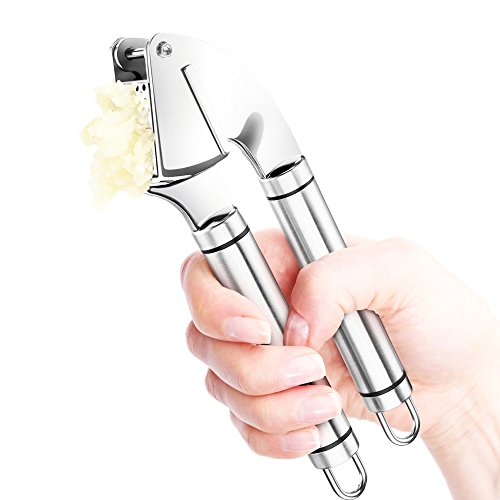 garcoo Edelstahl-Knoblauchpresse, inkl. Schäler und Reinigungsbürste, Set, zum Schälen und Pressen von Knoblauch, mit Silikon-Rolle, edelstahl, A - 2