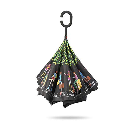 Preisvergleich Produktbild TUANMEIFADONGJI Faltender rückseitiger doppelter umgedrehter wetterfester C-Form-Griff-umgekehrter faltender Regenschirm, Anti-UVwinddichter Regenschirm Kleiner frischer Regenschirm für Auto-Männer