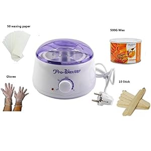 Epilator hair removal - Warmer Wax Heater + Paraffin Wax + 50 waxing paper strips + gloves + 10 Waxing Spatulas