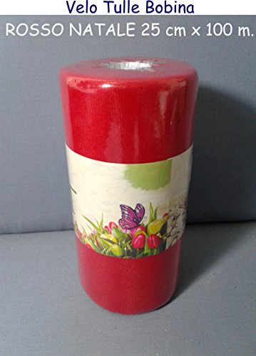 Velo de tul para Navidad, color rojo, rollo de 25 x 100 m.Decoración y decoupage.