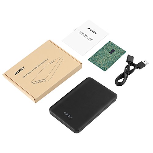 AUKEY USB 3.0 Festplattengehäuse USB 3.0 2,5 Zoll Festplatte Externes Gehäuse für 7 & 9.5 mm 2.5” SATA HDD SSD kompatibel mit Windows und MAC Systems ( Schwarz ) - 7