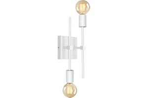 LQUNFYL Applique Vintage Industrial Doppio Braccio, Lampada da Parete Orientabile in Metallo Bianco Quadrato - 2 Luci E27 per Interno, Specchio Bagno