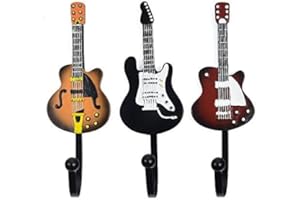 KUNGYO 3-Pack Vintage Guitar Shaped Decorative Hooks Rack Hangers for Hanging Clothes Coats Towels Keys Hats Metal Resin Hooks Wall Mounted Heavy Duty(B Style)