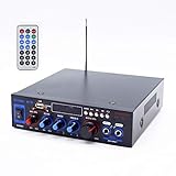 amplificador hifi 200w rms con dos mosfet CONTROLES DE EQ: El amplificador de sonido de estantería compacto profesional mejorado cuenta con botones nítidos y sensibles para los controles de modo. Controles giratorios del mando para el eco / volumen del micrófono, el balance, los graves, los agudos, el volumen maestro, la fuente de entrada y la carpeta / pista exclusiva