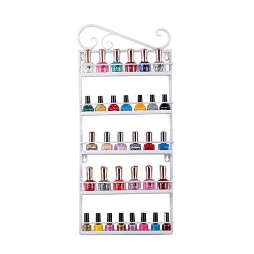 Nagellack Display, Tenine Nagellack Aufbewahrung, an der Wand befestigtes Öl-wesentlicher / Nagellack Zahnstange, 5 Reihen Nagellack Regal Anzeigen Halter (Weiß)