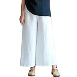 cinnamou Damen Hosen Frauen Hosen Sommerhosen Baumwolle Leinen Lose Baggy Hosen Elastische Taille Plain Strand Freizeithose Haremshose Wide Leg Hose