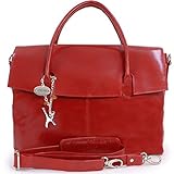  Catwalk Collection Handbags - Leder - Übergroße Laptoptasche Schultasche/Organizer/Arbeitstasche/Aktentasche für Damen - Laptop/iPad - Handtasche mit Schultergurt - HELENA - Rot