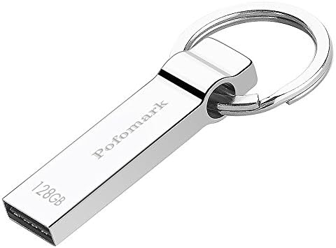 Pofomark Metal 128GB USB Flash Drive 2.0 - Silver with Key Ring