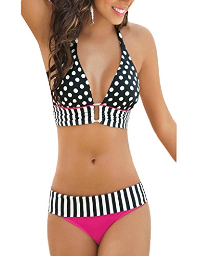 De las mujeres lunares Vintage 2 piezas Colorblock Bikini trajes de ba