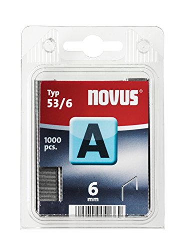 Novus A 53 Feindrahtklammern mit 6 mm Länge, Klarsichtverpackung mit 1000 Tackerklammern vom Typ 53/6 , optimales Heftmittel zur Befestigung von Stoffen, Textilien, Holzleisten, Drahtgeflecht, 042-0740