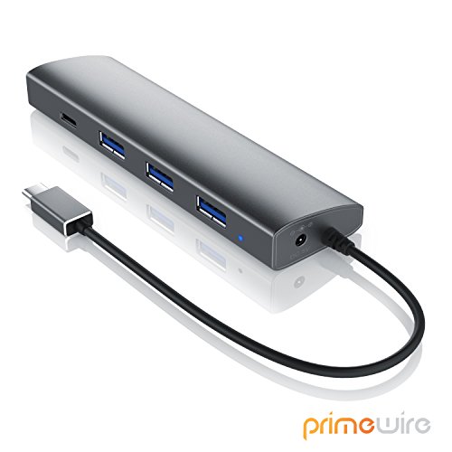 CSL – USB Typ C Hub 4 Port | für USB Typ C Geräte | USB 3.0 Super Speed bis zu 5 Gb/s | 4 Verteiler | Plug & Play | Windows, Linux und Mac | Power-LED | inkl. 5V/4A Netzteil (3,5 x 1,35mm Hohlstecker) | silber (mattes Alu-Gehäuse) - 3