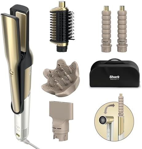 Shark Glam Multi-styler per ricci definiti, onde strepitose e un liscio perfetto con ceramica a temperatura controllata, tecnologia Gloss-Lock e 5 accessori per lo styling tra cui Silki, Glossi