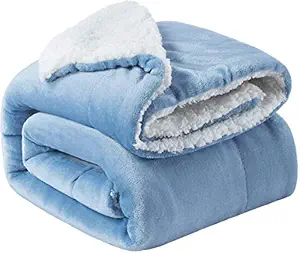 BSB HOME Plain Double Layer Warm and Hot Super Soft Flannel Sherpa Winter Blanket for Born Baby (40 x 50 Inches, Crib Sky Blue) All Season