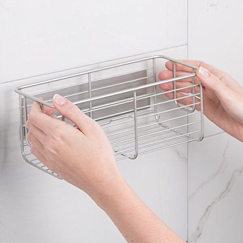 mDesign Duschkorb selbstklebend – praktische Duschablage – ohne Bohren zu montieren – Duschkörbe aus Aluminium in gebürsteter Nickel-Optik – perfekt für Ihr Duschzubehör - 7