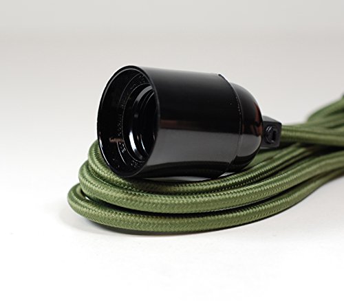 Preisvergleich Produktbild Armee grün Stoff Kabel Deckenleuchte Anhänger / mit Bakelit Lampenfassungen / E27 ES Schraube.