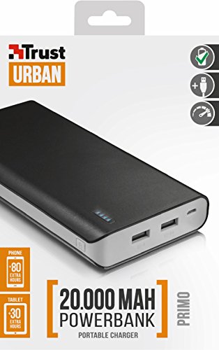 Trust Urban 20000 mAh Powerbank (Hohe kapazitÃ¤t, externer Akku, 2x Smart 2,4 A USB Anschluss, LED-Statusanzeige, geeignet fÃ¼r iPhone, iPad, Samsung Galaxy und weitere Smartphones/Tablets)