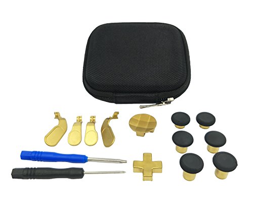 E-WOR 12 in 1 - Metal Mod 6 Swap Thumbsticks Joysticks, 4 Paddles & 2Dpads with T8 Tool for Xbox One Elite Controller (Gold)